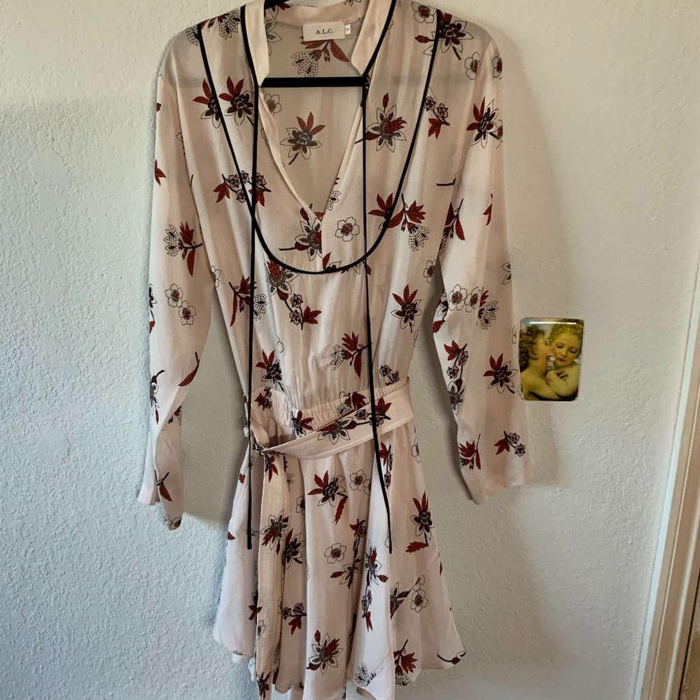 61. A.L.C. Floral Drop Waist Silk Dress Off White